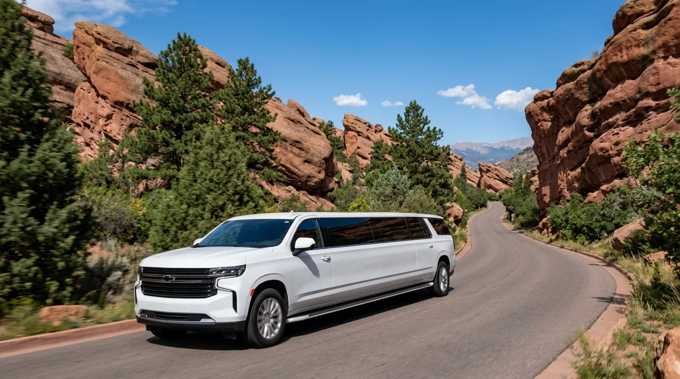 Castle Rock white Chevy Suburban 20 passenger stretch limo